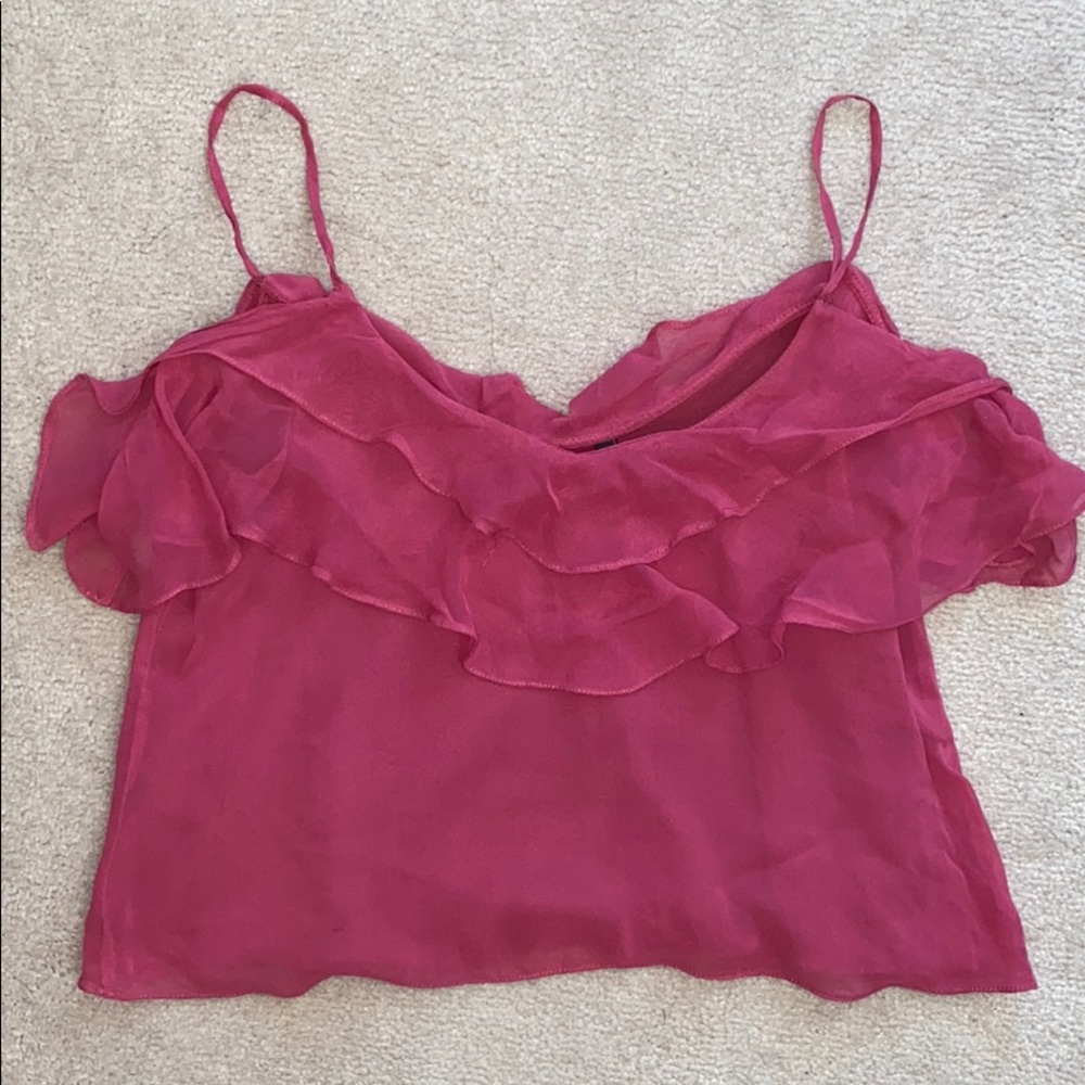 Zara chiffon pink off the shoulder frill blouse